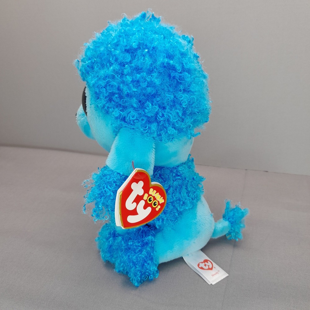 Ty Beanie Boos Mandy Blue Poodle Plush Stuffed Animal Glitter Eyes 6 inch NWT - Picture 4 of 8